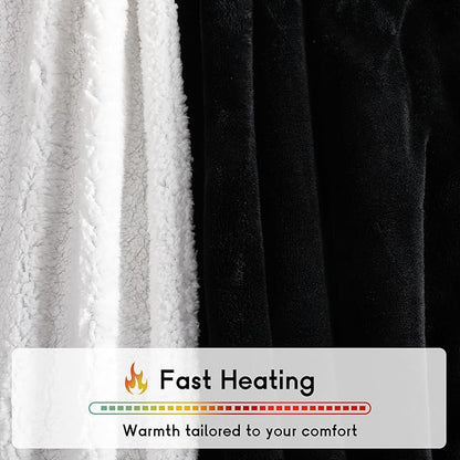 Heated Blanket Electric Throw 50''x60'', 3 Hour Auto Shut-Off 5 Heating Levels Small Warm Soft Flannel Electric Blanket Machine Washable - Black