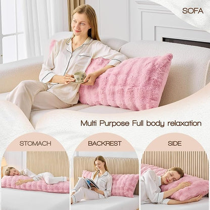 YZ HOME Faux Fur Fluffy Body Pillow for Adults - Firm Body Pillow Insert with Shredded Blue Memory Foam, Adjustable Height, Soft Support for Side Sleeping, Pregnant Women, Washable, 20x54 Inch (Pink)