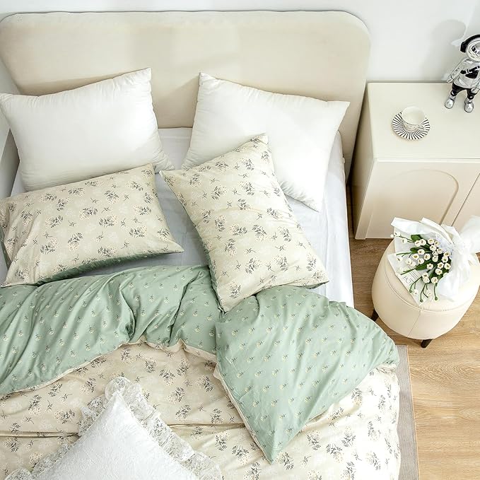 Jane yre Floral Duvet Cover Queen, Brushed Microfiber 3 Pieces Floral Bedding Set Queen, Garden Style Flower Pattern Flower Queen Duvet Cover, with Zipper Closure, Luxury Soft Breathable Comfy