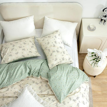 Jane yre Floral Duvet Cover Queen, Brushed Microfiber 3 Pieces Floral Bedding Set Queen, Garden Style Flower Pattern Flower Queen Duvet Cover, with Zipper Closure, Luxury Soft Breathable Comfy