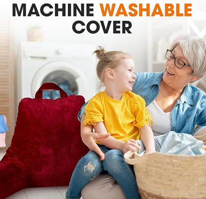 Cheer Collection Reading Pillow with Arms – Portable Bed Pillow for Sitting Up & Support, Foam-Filled Back Rest Pillow for Sitting in Bed & Couch, Machine Washable, Maroon