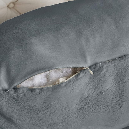 Home Soft Things Fox Faux Fur Bedrest Reading Pillow with Handle and Side Pocket, Backrest Armrest Pillow Back Support for Sitting up in Bed, 20" x 18" x 17", Cloudburst