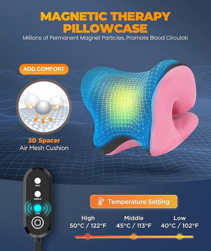 Graphene Magnetic Neck Stretcher for Deeper Pain Relief, Instant Heating Pad Cervical Traction Device Pillow, Neck Cloud for TMJ Tension Muscle Migraine, Christmas Gifts for Women, Mom, Men(Pink)