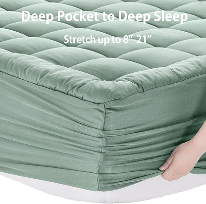 EASELAND Twin XL Mattress Pad Pillow Top Mattress Cover Quilted Fitted Mattress Protector Extra Long 8-21" Deep Pocket Cooling Mattress Topper (39x80 Inches, Pale Aqua)