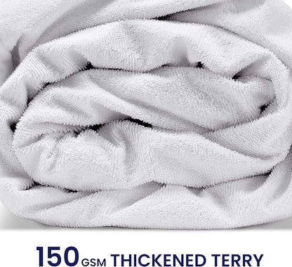 SLEEP ZONE Waterproof Mattress Protector Twin Size, Nanotex Soft Breathable Cotton Terry Mattress Cover, Washable Noiseless Bed Cover Deep Pocket 8"-21", (White Cali King)