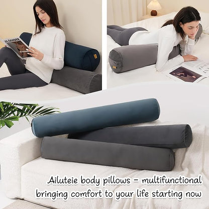 Long Pillow for Bed – Round Bolster Pillow for Adults, Body Pillow for Sleeping, Ergonomic Support,47.24 x 7.87 Inches,Steel Gray