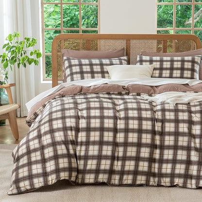 Duvet Cover King Size Plaid Luxury Soft Brushed Microfiber Crinkle Gauze Fabric 3 Pieces Bedding Set Gingham Pattern King Duvet Cover with Zipper Closure Breathable Comfy
