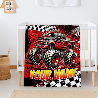 Boys Blanket Gifts Personalized Truck Blankets for Kids Teens Adults - 60" x 80" Cool Car Themed Soft Lightweight Flannel Throws for Couch, Sofa, Bedroom Decor