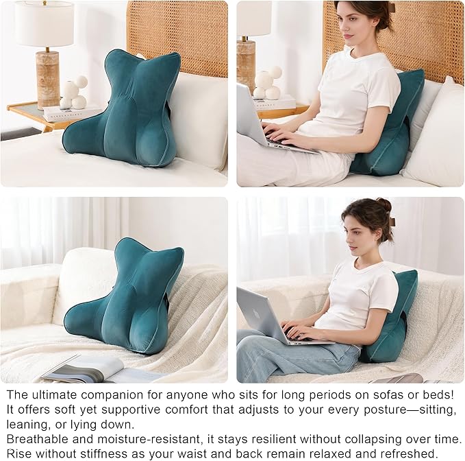 Lumbar Support Pillow – Multi-Functional Ergonomic Back Cushion for Office Chair, Car Seat & Sofa, Reading Pillow with Firm Multi-Zone Support to Relieve Lower Back Pain,Slate Blue
