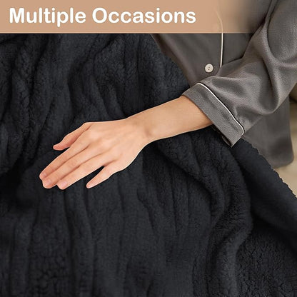 Electric Heated Blanket Full Size 72"×84" with 6 Heating Levels & 1-10Hs Auto Off, Heating Blanket Double Sided Plush Sherpa, Fast Heating, Machine Washable for Christmas Gift - Black