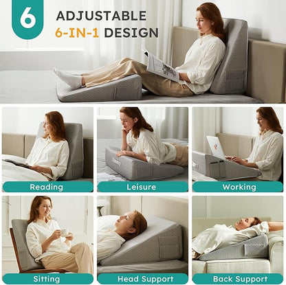 Bedluxe Wedge Pillow,12 inch Bed Wedge Pillow for Headboard, Pillow Wedge for Acid Reflux Relief, Sleeping, After Surgery, Snoring, Gerd, Triangle Pillow Wedge - Cooling Memory Foam Top, Grey