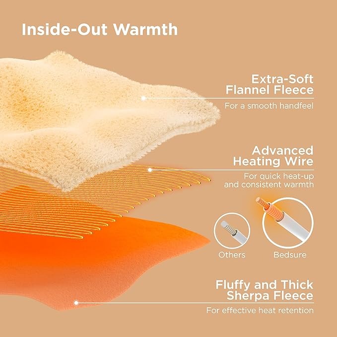 Bedsure GentleSoft Electric Blanket Twin - Soft Ribbed Flannel Heated Blanket, Heating with 10 Time Settings, 6 Heat Settings, and 8 hrs Timer Auto Shut Off, Gifts for Grandma (62x84 inches, Cream)