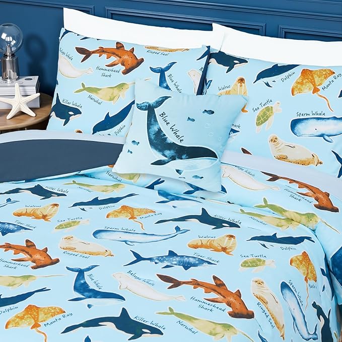 Kids Comforter Set Full Size for Boys, Glow in The Dark Sea World Bedding Set 1 Comforter, 1 Decor Pillow, 2 Pillow Shams