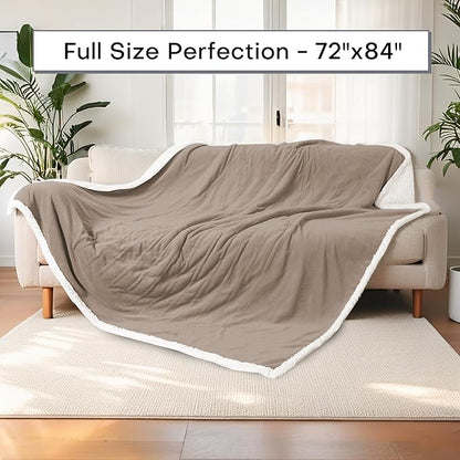 Electric Heated Blanket Full Size 72"x84" - Dual-Sided with Microplush & Sherpa Fabric, 4 Heat Settings & 10 Hours Auto Off, Machine Washable - Light Brown