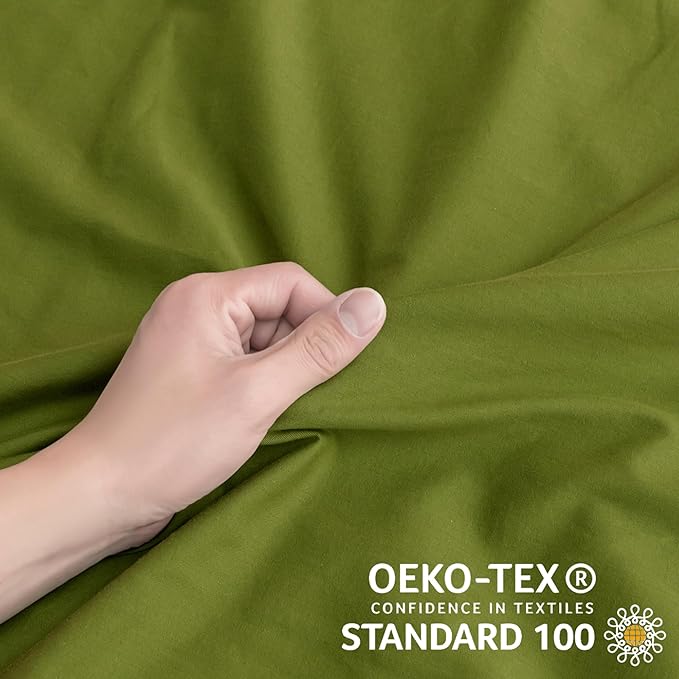 JELLYMONI Christmas Duvet Cover Queen Size - Avocado Green Comforter Cover with Button 100% Washed Cotton 3PCS Breathable Soft Solid Bedding Set Duvet Cover 90×90in & 2 Pillowcases (NO Comforter)
