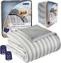 Thermee Micro Flannel Heated Blanket with Sherpa Back, 10-Setting Electric Blanket Queen Size, Programmable Heating Blanket, Ultra-Soft Heated Throw Blanket, Fast Heating Thermal Blanket-City Stripe