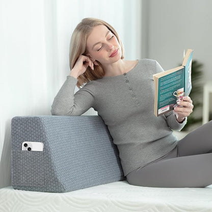 Wedge Bolster Pillow - Ergonomic Memory Foam Reading & Gaming Pillow for Back, Neck, Hip Pain Relief - Removable Washable Cover for Bed, Couch, Floor, Gray King Size(76"x9"x12")