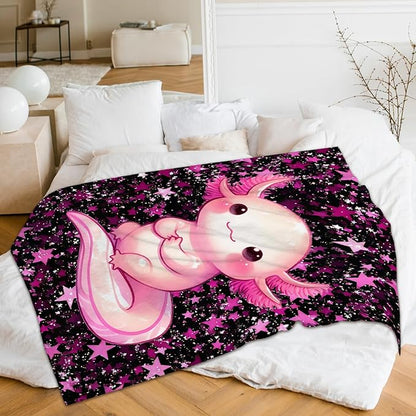 Kids Blanket for Girls Cute Animal Theme Gift, Pink Cozy Soft 60 x 50 Inches Flannel Throws for Bed Travel Sofa Couch Living Room Decor