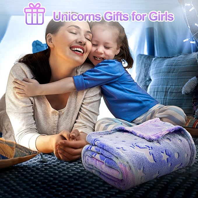 TEHALK Unicorn Glow in The Dark Blanket, Unicorn Blanket for Girls/Kids, Unicorns Gifts for Girls Age 3-12, Toddler Blanket for Kids, Soft Fleece Blanket Throw Birthday Gift 40"x60"