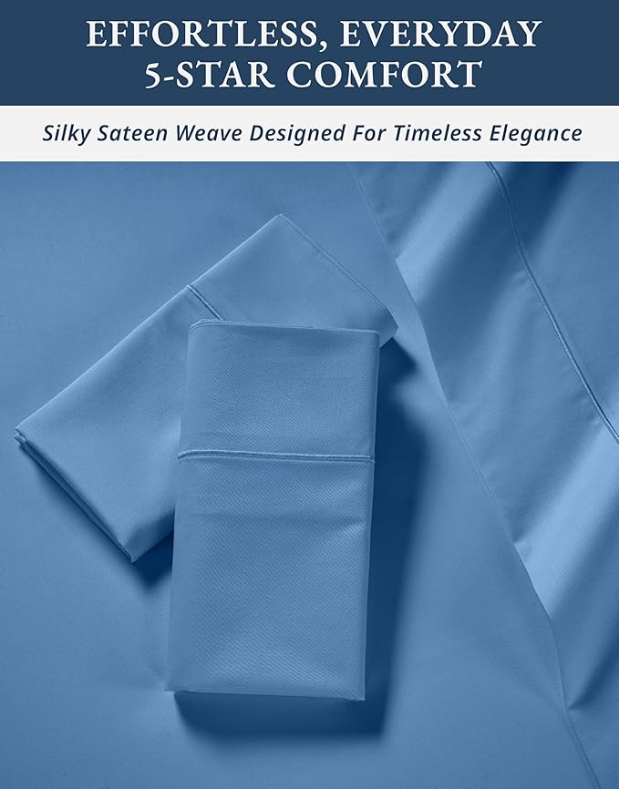 LANE LINEN 100% Egyptian Cotton King Bed Sheets, No Pill Cooling Sheets King Size, Soft & Comfy Sateen Weave for Silky Smooth Finish, Available in Variety of Colors - Blue Jasper