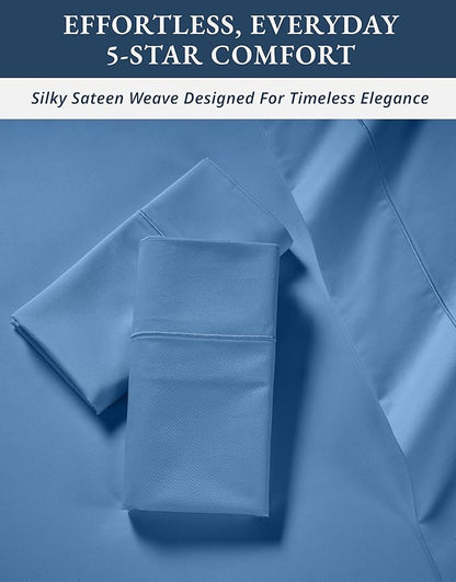 LANE LINEN 100% Egyptian Cotton King Bed Sheets, No Pill Cooling Sheets King Size, Soft & Comfy Sateen Weave for Silky Smooth Finish, Available in Variety of Colors - Blue Jasper