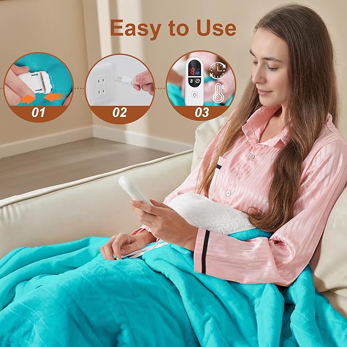 Electric Blanket Heated Twin Size, Ultra-Soft 62" x84" Heating Blankets, Fast, Even & Efficient Heating, 1-12 Hours Auto-Off and 6 Heatin Settings, UL Listed for Safety, Warm Gift for Grandma