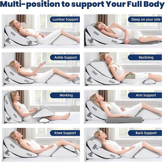 BDEUS 4PCS 25 Inch Extra Wide Orthopedic Bed Wedge Pillow Set, Memory Foam Adjustable Wedge Pillow Post Surgery for Back, Neck and Leg Pain Relief-Acid Reflux and GERD for Sleeping, with Travel Bag
