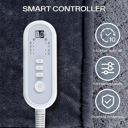 Heated Blanket Electric Full Size with 8 Heat Levels & 10 Time Settings, Heating Blanket with Flannel & Sherpa for Bed, Full Body, Couch, Home Office Use, Machine Washable, Warm Gift (Grey 72"x84")