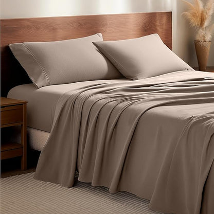 Bare Home Flannel Sheet Set 100% Cotton, Velvety Soft Heavyweight - Double Brushed Flannel - Deep Pocket (Full, Taupe)