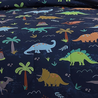 Kids Comforter Set Full Size for Boys, Navy Dinosaur Bedding Set 1 Comforter, 1 Decor Pillow, 2 Pillow Shams