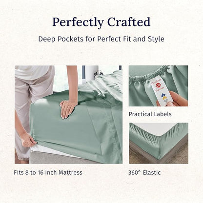 CALIFORNIA DESIGN DEN 5-Star Hotel 600 Thread Count 100% Cotton, Soft & Smooth Queen Sheet Set with Deep Pockets, Quality Beats Egyptian Cotton Claims (Sage Green)