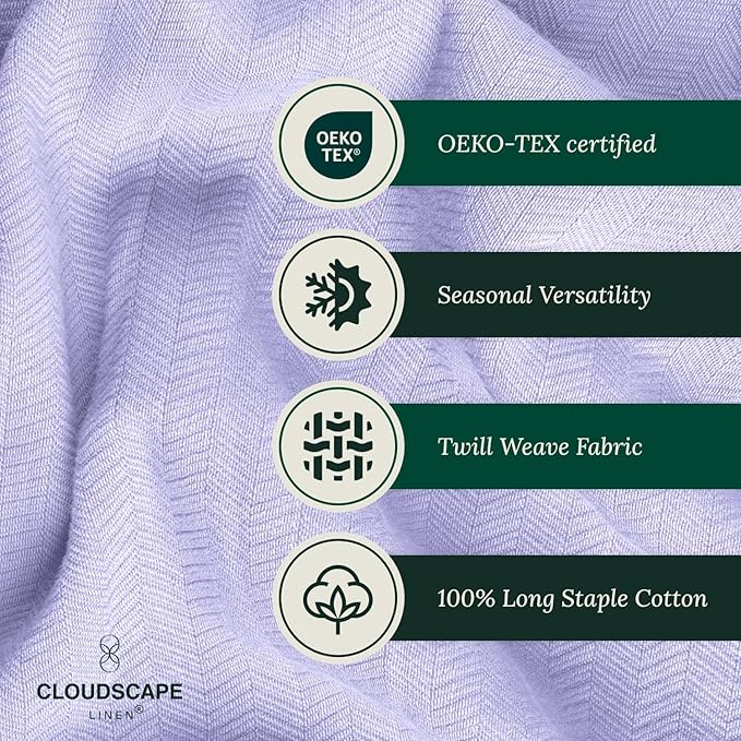 Cloud Scape Linen 100% Cotton Blanket King Size for Bed – Heavy & Soft, All Season, Winter Layering Blanket, Herringbone Weave, Best Gift for Christmas, fits Up to Cal King, 92x108, Lavender Blue