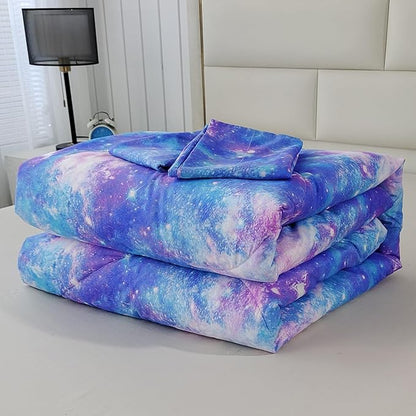 SDIII 3PCS Colorful Galaxy Comforter Set Twin, Soft Microfiber Lightweight Space Comforter Twin, Space Bedding Twin for Boys Girls Kids and Teens