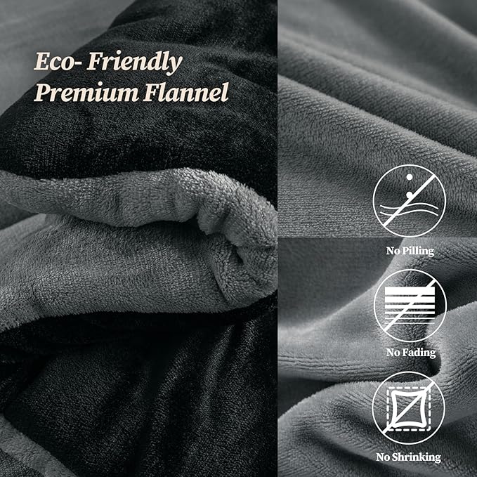 Petrichor Velvet Flannel Queen Comforter Set- Gray and Black Blanket,Luxury Fuzzy Heavy Bedding Set, 3 Pieces Plush Winter Bed Set with Comforter (90"x90") & 2 Pillow Shams (20"x26")