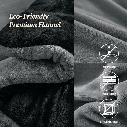 Petrichor Velvet Flannel Queen Comforter Set- Gray and Black Blanket,Luxury Fuzzy Heavy Bedding Set, 3 Pieces Plush Winter Bed Set with Comforter (90"x90") & 2 Pillow Shams (20"x26")