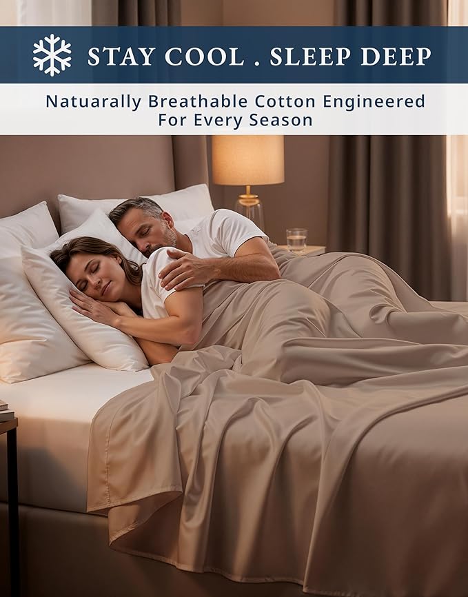 LANE LINEN 100% Egyptian Cotton Full Size Bed Sheets, Machine Washable Naturally Temperature regulating Sustaibable No Pill Fade Resistant Full Size Sheets Set Cotton - Taupe