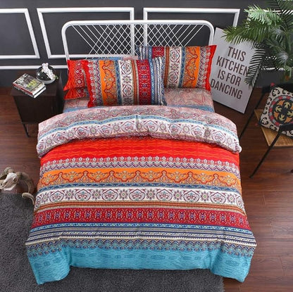 Jane yre Boho Queen Duvet Cover Brushed Microfiber 3 Pieces Bedding Set Bohemian Colorful Retro with Zipper Closure, Durable Easy Care (NO Comforter)