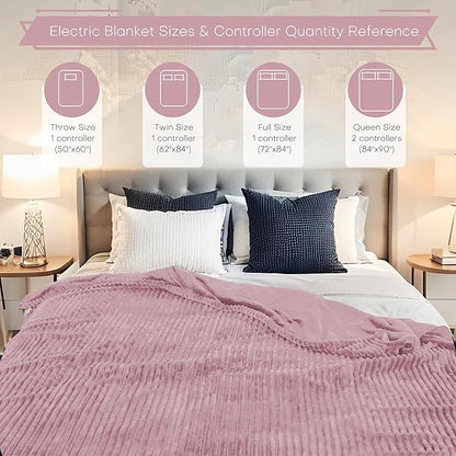 Electric Heated Blanket 72"x84" Full Size with Cozy Flannel, 6 Heat Settings & 10 Hours Auto Off, Soft & Cozy Warming Throw for Home, Office, or Bed, Machine Washable, Pink