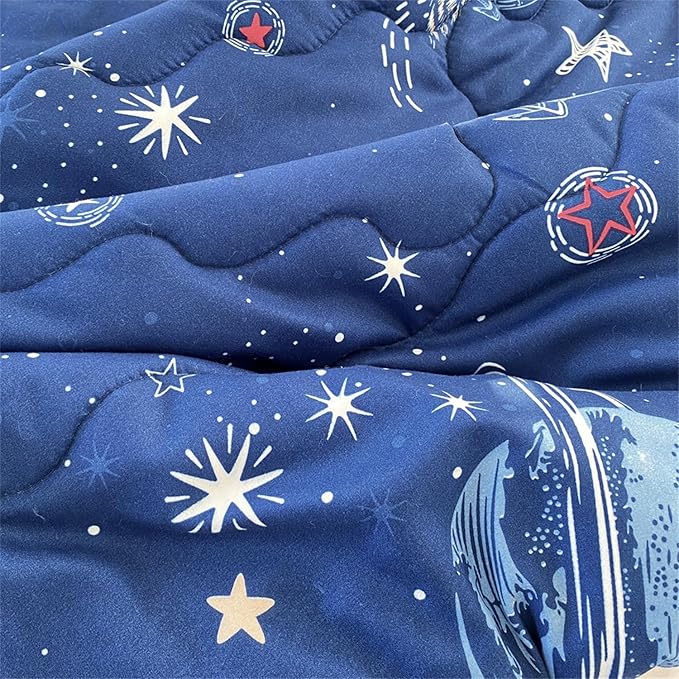 7 Piece Boys Space Comforter Set Full Size Bed in A Bag Star Rocket Galaxy Universe Planets Bedding Set for Kids Teens Girls Microfiber Blue Quilt All Season