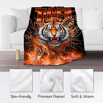 Kids Throw Blanket Tiger Gifts for Boys Toddler, 40"x50" Fleece Soft Cozy Throw for Son Grandson