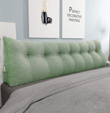 Wedge Headboard Pillow Dorm Room Reading Pillow Back Support for Sitting Up in Bed Bolster Lumbar Cushion Body Positioning Bedrest Cotton Linen 76in Grass Green King