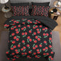 Nesker 7 Pcs Comforter Set Queen Size, Red and Black Bedding for Kids Teen, Cherry Fruit Bed Sheet with Pillowcase & Sham