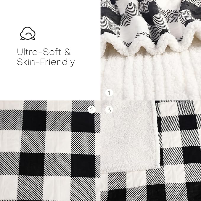 LUXIAN Electric Heated Blanket Queen Size 84"x90" - Flannel & Sherpa Fabric Dual-Sided, 6 Heat Settings & 1-10 Hours Auto Off, Machine Washable, Striped Checkered