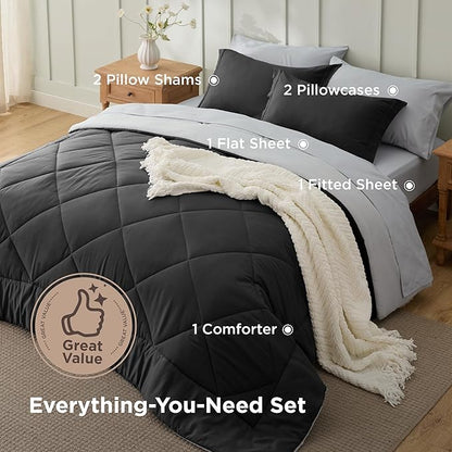 Bedsure Charcoal Grey Full Comforter Set - 7 Pieces Reversible Bedding, Full Size Bed Set for All Seasons, Bed in a Bag with Down Alternative Comforter, Sheets, Pillowcases & Shams