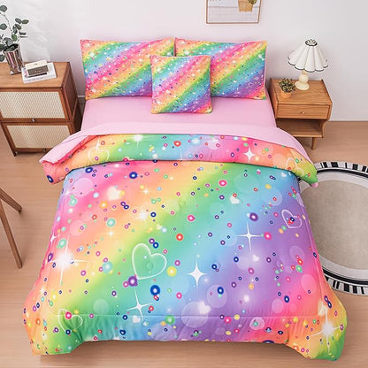 MWMWMW Girls Comforter Sets Queen, 6 Pcs Bed in a Bag Queen, Girls Queen Size Bedding Set, Kids Princess Comforter Set with 1 Comforter, 1 Flat Sheet, 1 Fitted Sheet, 1 Pillow Cover, 2 Pillowcases