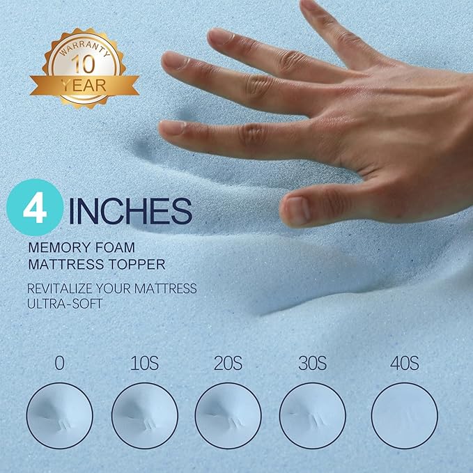 VALUXE 4 Inch Gel Memory Foam Mattress Topper Twin Size High Density Cooling Pad Pressure Relief Bed Topper (with Removable & Washable Bamboo Cover)