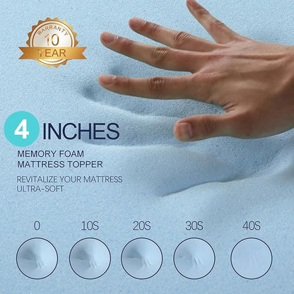 VALUXE 4 Inch Gel Memory Foam Mattress Topper Full Size High Density Cooling Pad Pressure Relief Bed Topper (with Removable & Washable Bamboo Cover)
