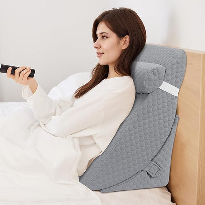 Bed Wedge Pillow for Sleeping, Adjustable Wedge Pillow Set for After Surgery, Elevated Triangle Pillow for Acid Reflux and Back Pain Relief, Post Surgery, Sleep Apnea, Back Suppor