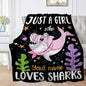 Custom Just A Girl Who Loves Sharks Blankets Gifts for Kids Adult On Bed Sofa,Personalized Premium Flannel Blankets for Birthday Christmas Thanksgiving All Season Use 50''x 60'' -M