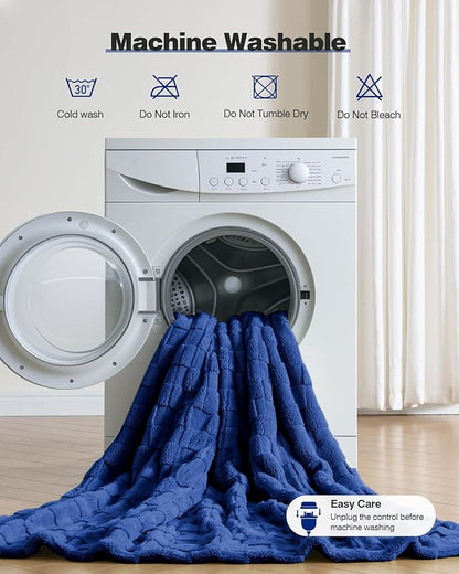 Heated Throw Blanket 50"x60" - 9-Level Fast Heating & 1-10H Timer, Fluffy Plush Blanket with Snap Buttons for Secure Fit, Warm Gift for Women/Men, for Couch, Bed & Office, Pageant Blue